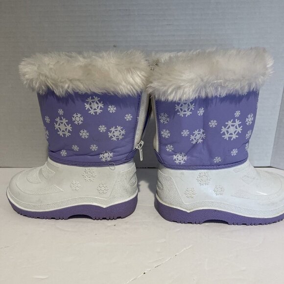 Outbrook Kids Snow Boots Child's Size 8 Faux Fur Lining Waterproof Purple White - Picture 13 of 14